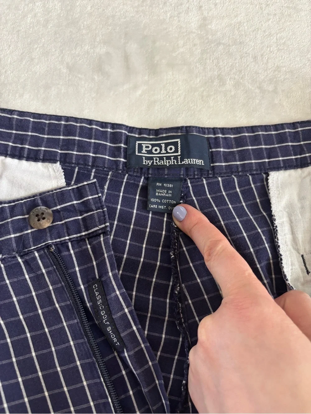 Polo by Ralph Lauren Navy Windowpane Plaid Golf Flat-Front Men’s Shorts Size 38
